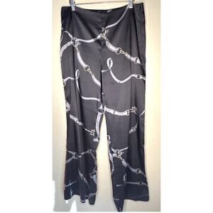 J. McLaughlin Flowy Wide Leg Satin Pants Horse Bit Equestrian Black Sice Zip 12